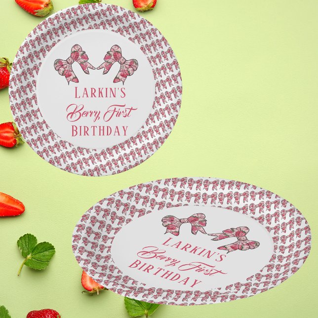 Plato De Papel Berry primer cumpleaños de fresa Pink Bow (Subido por el creador)