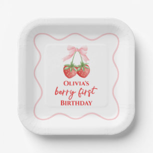 Plato De Papel Berry primer cumpleaños de fresa Pink Bow