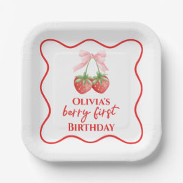 Plato De Papel Berry primer cumpleaños de fresa Pink Bow