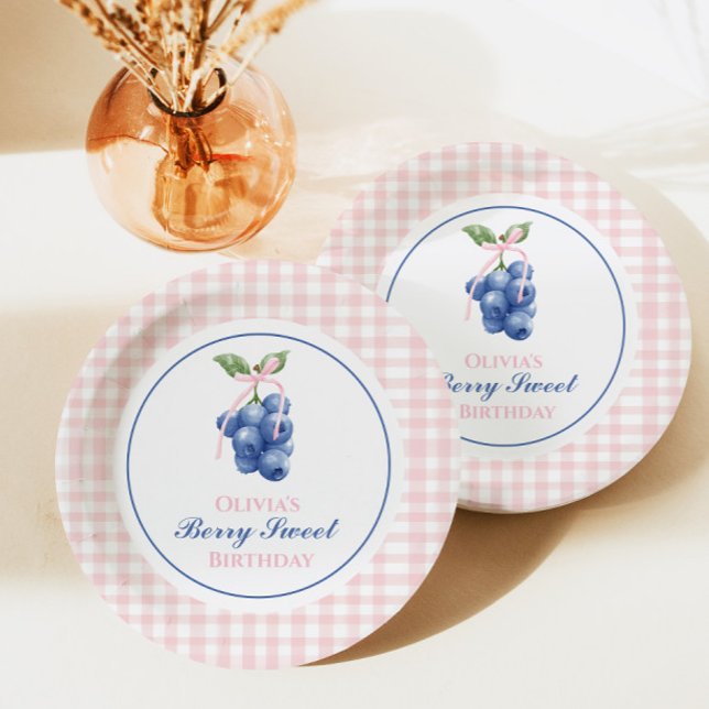 Plato De Papel Berry Sweeberry cumpleaños Pink Bow Gingham (Subido por el creador)