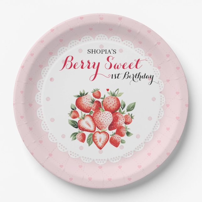 Plato De Papel Berry Sweet 1er cumpleaños (Anverso)