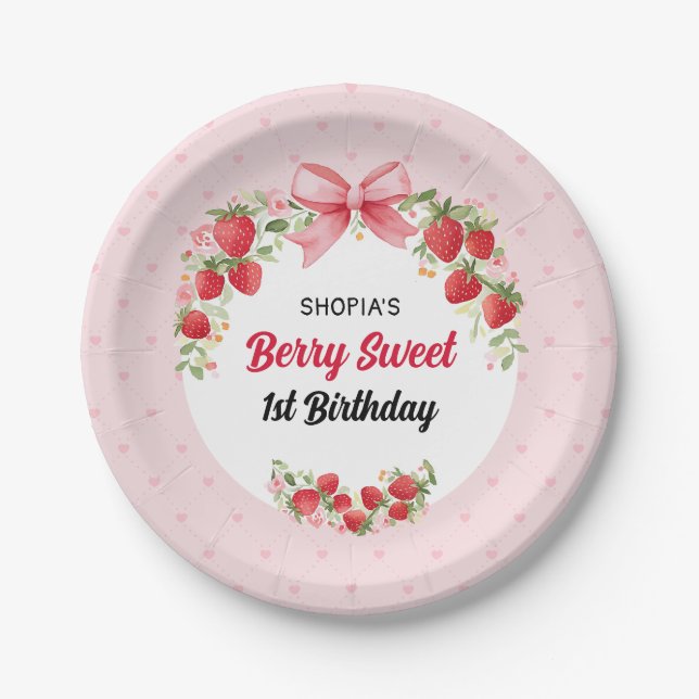 Plato De Papel Berry Sweet 1er cumpleaños (Anverso)