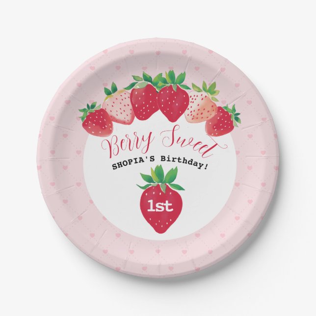 Plato De Papel Berry Sweet 1er cumpleaños (Anverso)