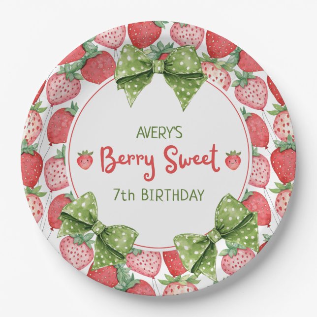 Plato De Papel Berry Sweet 7th Birthday Strawberry Party  (Anverso)