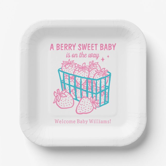 Plato De Papel Berry Sweet Baby Doodle Pink Strawberry Girl (Anverso)