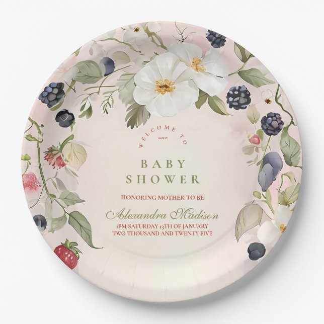 Plato De Papel Berry Sweet Baby Shower (Anverso)