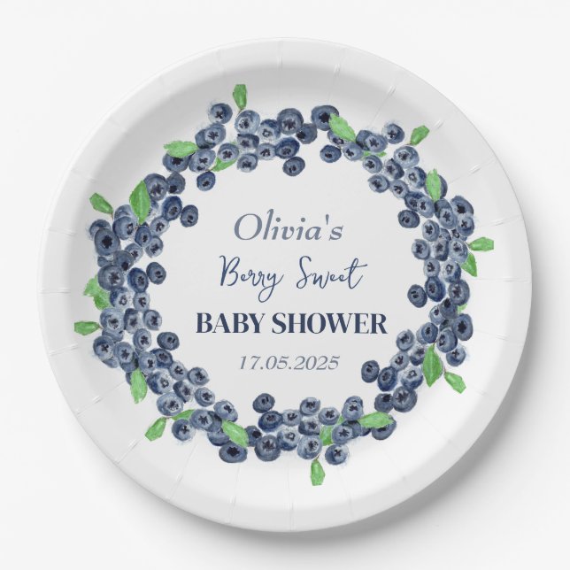 Plato De Papel Berry Sweet Baby Shower Blueberry Baby Boy (Anverso)