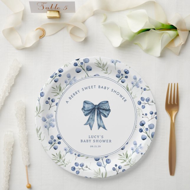 Plato De Papel Berry Sweet Baby Shower Blueberry Bow (Boda)