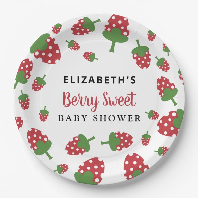 Plato De Papel Berry Sweet Baby Shower Cute Strawberry Personaliz (Anverso)