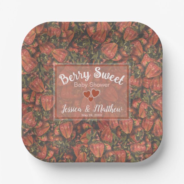 Plato De Papel Berry Sweet Baby Shower Plates - Fresas (Anverso)