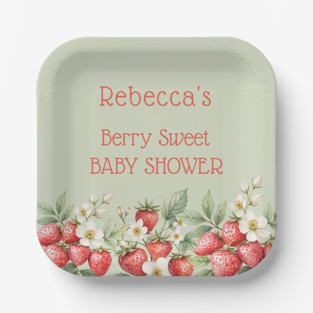 Plato De Papel Berry Sweet Baby Shower Strawberries Blossom