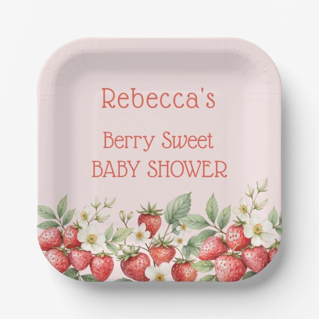 Plato De Papel Berry Sweet Baby Shower Strawberries Blossom (Anverso)