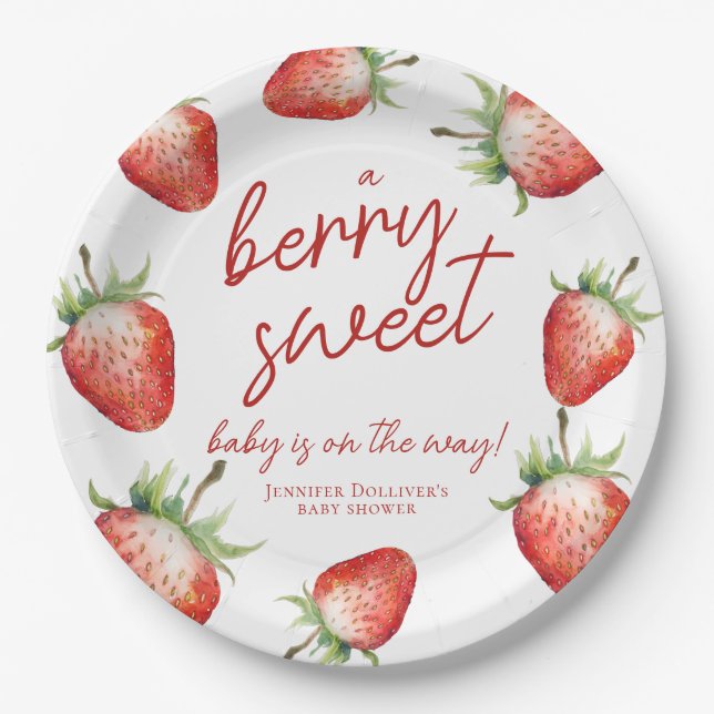 Plato De Papel Berry Sweet Baby Shower Strawberry (Anverso)