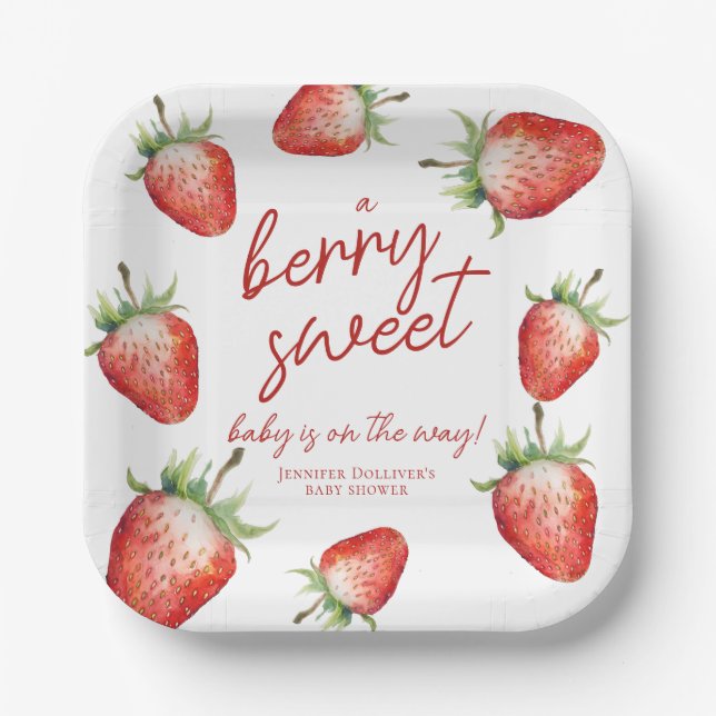 Plato De Papel Berry Sweet Baby Shower Strawberry (Anverso)
