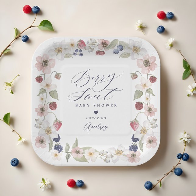 Plato De Papel Berry Sweet Baby Shower Wild Berries & Floral (Berry Sweet Baby Shower Wild Berries & Floral Paper Plates)