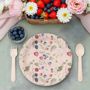 Plato De Papel Berry Sweet Baby Shower Wild Berries & Flowers