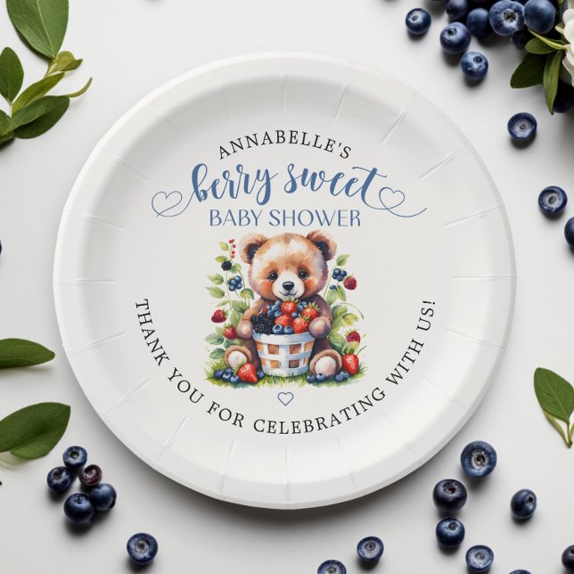 Plato De Papel Berry Sweet Baby Shower Wild Berries & Teddy Bear (Subido por el creador)