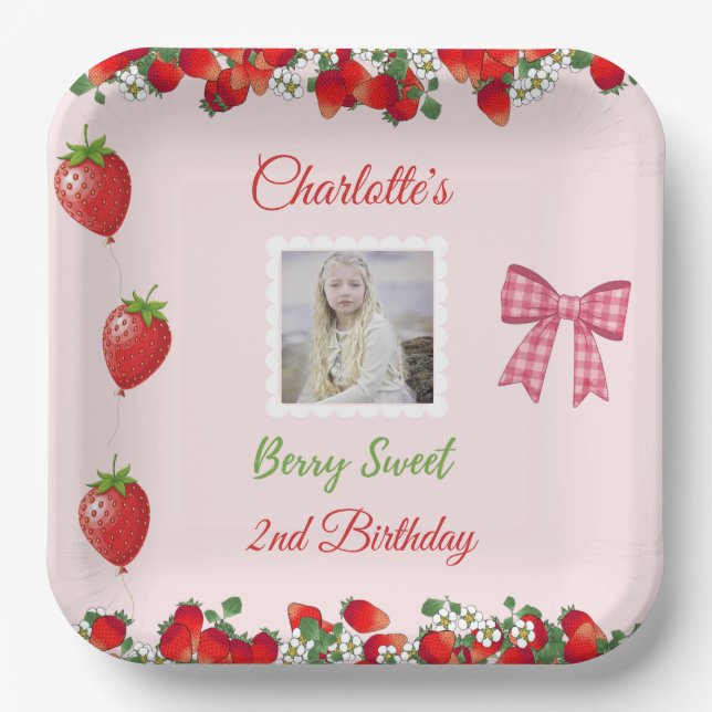 Plato De Papel Berry Sweet Birthday Photo (Anverso)