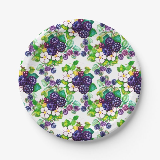 Plato De Papel Berry Sweet Blackberries Flores (Anverso)