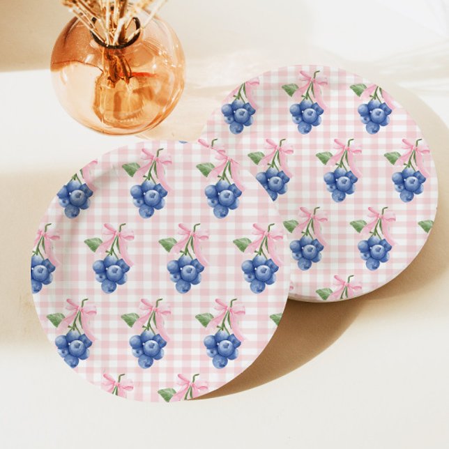 Plato De Papel Berry Sweet blueberry 1er cumpleaños Pink Gingham (Subido por el creador)
