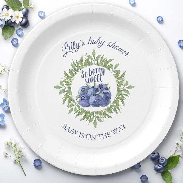 Plato De Papel Berry Sweet Blueberry Baby Shower (Berry Sweet Blueberry Baby Shower Paper Plates)