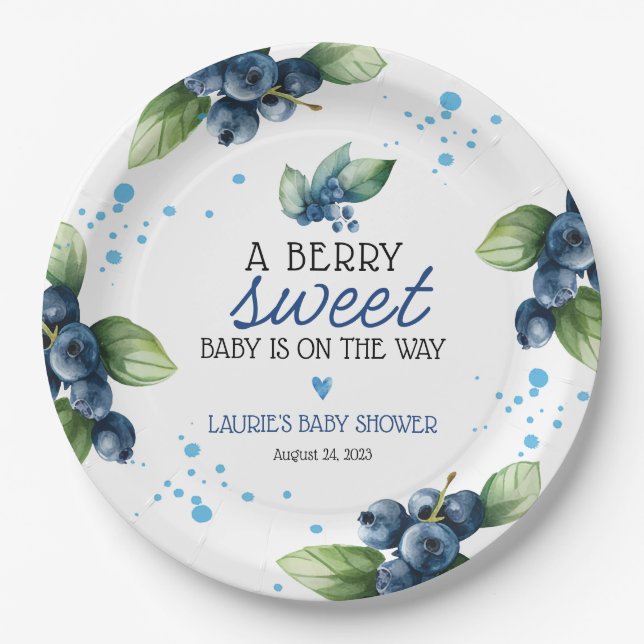 Plato De Papel Berry Sweet Blueberry Baby Shower (Anverso)