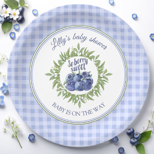 Plato De Papel Berry Sweet Blueberry Blue Plaid Baby Shower