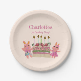 Plato De Papel Berry Sweet Bunny Buddies Niños Rosa Cumpleaños