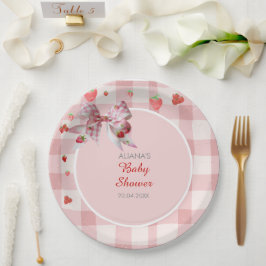 Plato De Papel Berry Sweet Checkered Pink Coquette Baby Shower