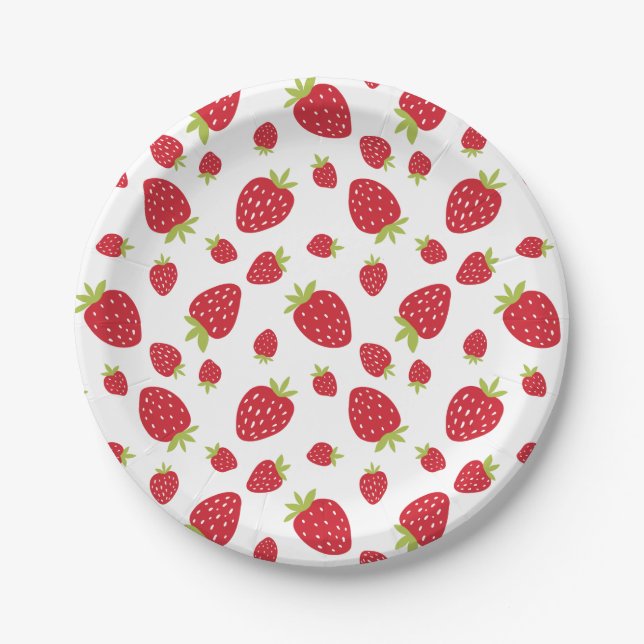 Plato De Papel Berry Sweet Cute Strawberry Pattern Niños Cumpleañ (Anverso)