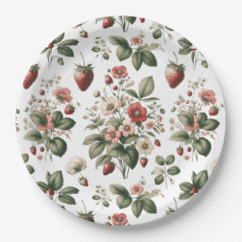 Plato De Papel Berry Sweet Over Strawberry and Floral Pattern