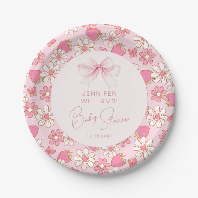 Plato De Papel Berry Sweet Pink Bow Baby Shower (Anverso)