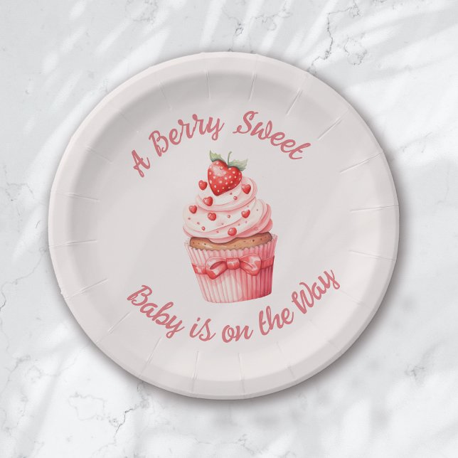 Plato De Papel Berry Sweet Pink Cupcake Hearts Baby Shower (Subido por el creador)