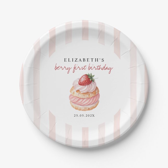 Plato De Papel Berry Sweet Pink First Birthday  (Anverso)