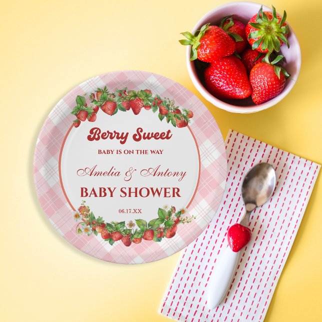 Plato De Papel Berry Sweet Pink Strawberry Baby Shower (Subido por el creador)