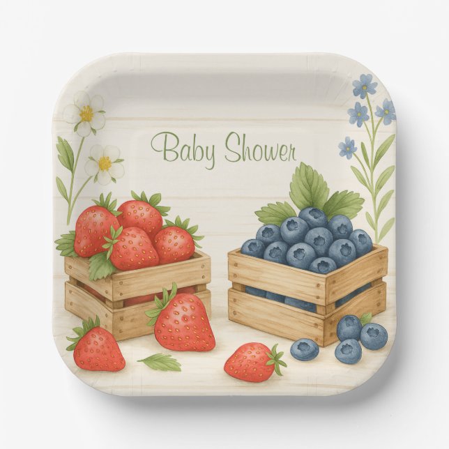 Plato De Papel Berry Sweet Rustic Baby Shower Paper Plate (Anverso)
