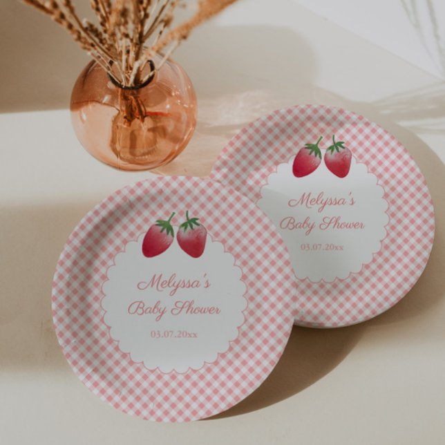 Plato De Papel Berry Sweet Strawberry Fiesta de Baby Shower con t (Berry Sweet Girl Strawberries baby shower or birthday party paper plates)