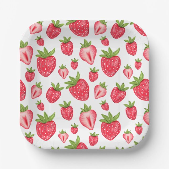 Plato De Papel Berry Sweet Strawberry Patten Cute Cumpleaños (Anverso)