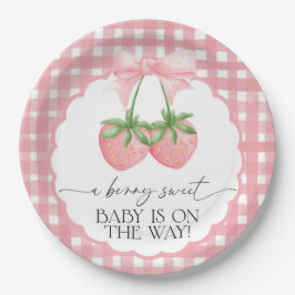 Plato De Papel Berry Sweet Strawberry Pink Gingham Baby Shower