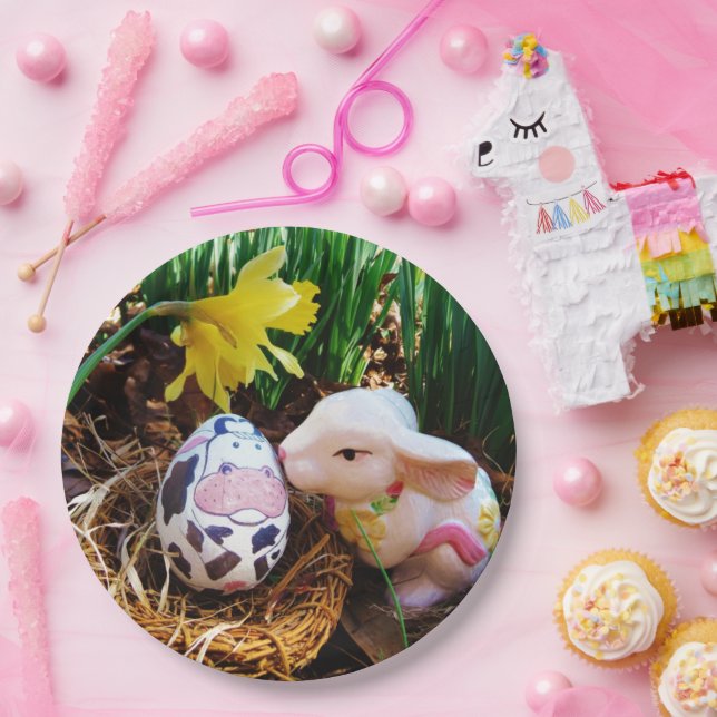 Plato De Papel Besado conejo de Pascua Huevo de vaca (Fiesta)