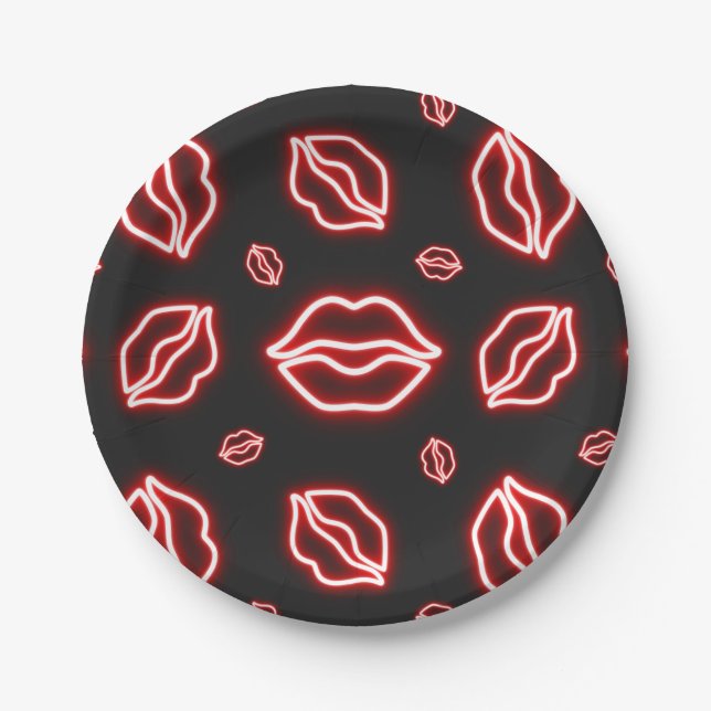 Plato De Papel Beso de neón rojo (Anverso)