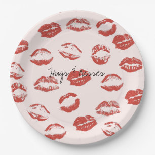 Plato De Papel Beso rosa de los labios rojos