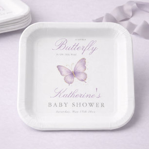 Plato De Papel Besos de Mariposa de Pastel Deseos de Bebe Fiesta 