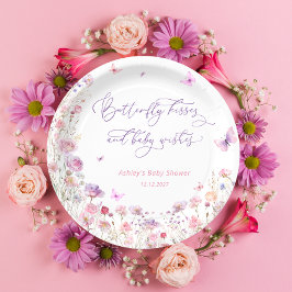 Plato De Papel Besos de mariposa y deseos de bebé Baby Shower