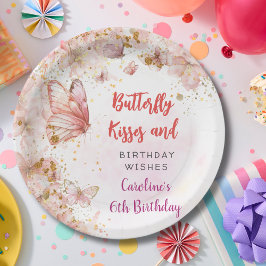Plato De Papel Besos de mariposas y deseos de cumpleaños
