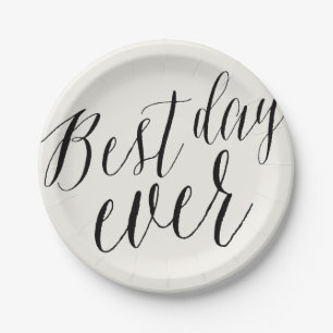 Plato De Papel Best Day Ever Trendy Black Script Modern Wedding