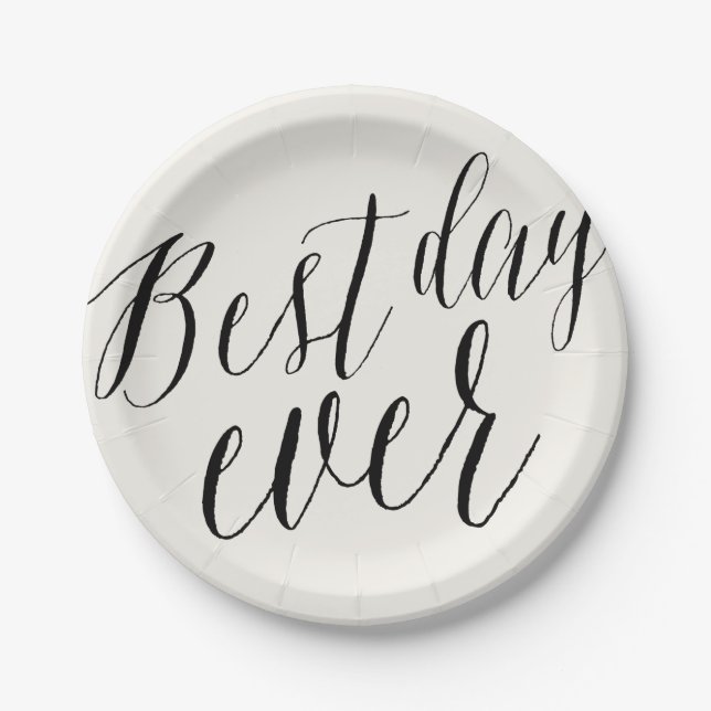 Plato De Papel Best Day Ever Trendy Black Script Modern Wedding (Anverso)