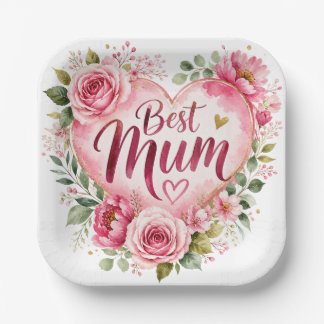 Plato De Papel Best Mum Aquarell Blumenherz Design