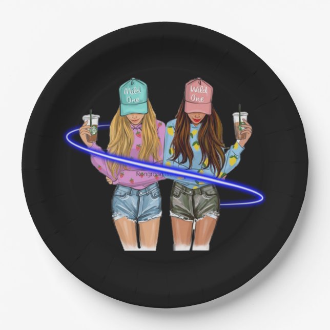 Plato De Papel Besties BFF Corazón Mejor Amigos Bestie (Anverso)