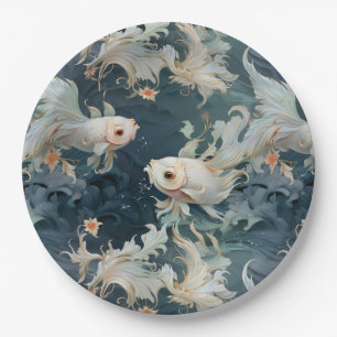 Plato De Papel Betta Fish Blue White